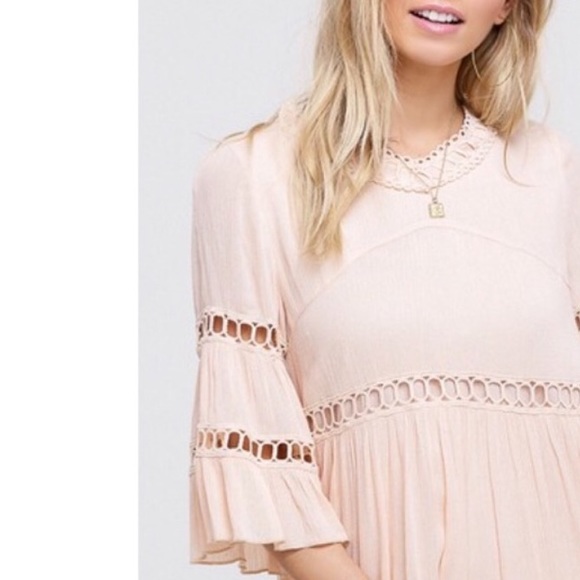 Bell sleeve ruffle crochet detail babydoll dress - Picture 6 of 7